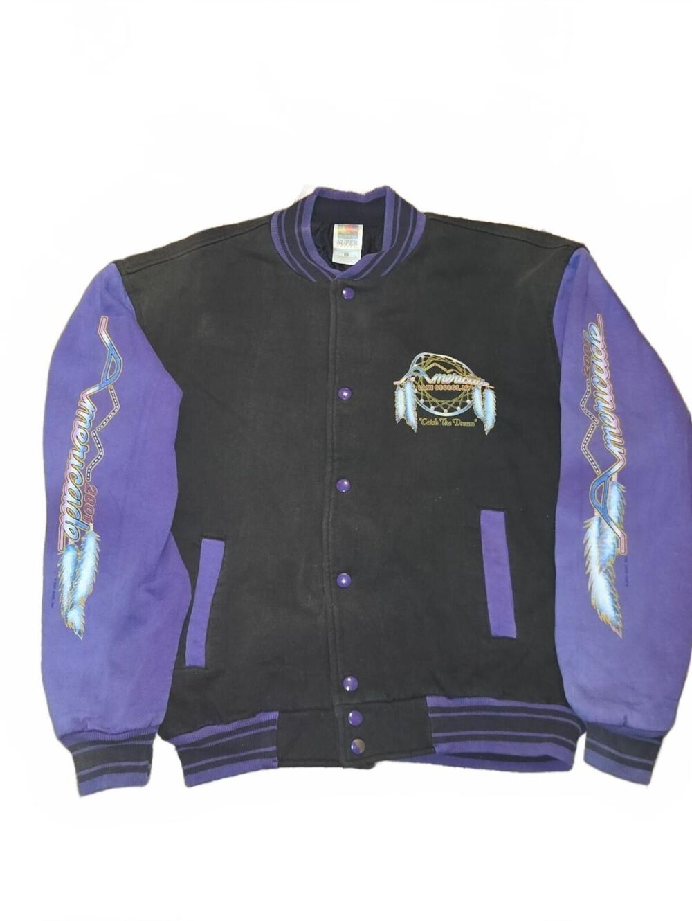 2001 Americade Varsity Jacket Men's Large Black Purple Lake George NY Biker